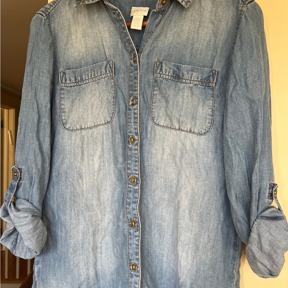 Chico’s Denim Jean Shirt Dress Small Blue - Picture 3 of 6